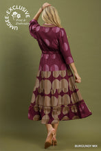Load image into Gallery viewer, Umgee Mix Polka Dot Tiered Boho Midi Dress in Burgundy Mix
