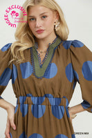 Umgee Mix Polka Dot Tiered Boho Midi Dress in Green Mix