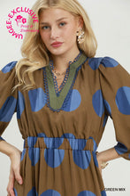 Load image into Gallery viewer, Umgee Mix Polka Dot Tiered Boho Midi Dress in Green Mix
