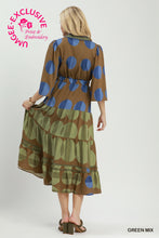 Load image into Gallery viewer, Umgee Mix Polka Dot Tiered Boho Midi Dress in Green Mix
