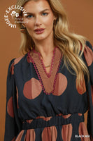 Umgee Mix Polka Dot Tiered Boho Midi Dress in Black Mix