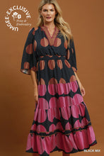 Load image into Gallery viewer, Umgee Mix Polka Dot Tiered Boho Midi Dress in Black Mix
