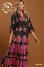 Load image into Gallery viewer, Umgee Mix Polka Dot Tiered Boho Midi Dress in Black Mix
