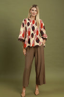 Umgee Abstract Dot Smocked Peplum Top in Teaberry