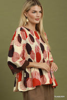 Umgee Abstract Dot Smocked Peplum Top in Teaberry