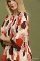 Umgee Abstract Dot Smocked Peplum Top in Teaberry