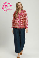 Umgee Mixed Media Print Top in Red