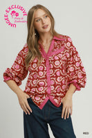 Umgee Mixed Media Print Top in Red