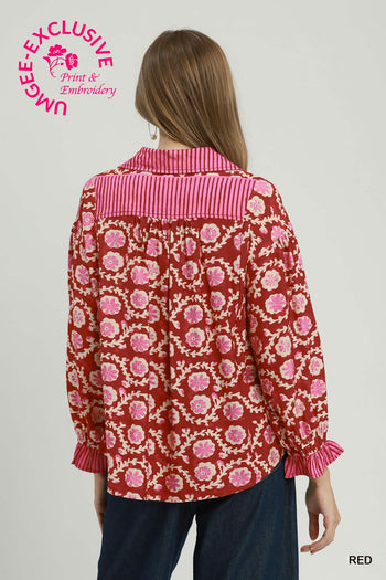 Umgee Mixed Media Print Top in Red