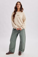 Wishlist Striped Fish Coastal Graphic Crew Neck Sweater in Taupe/Sand