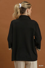 Load image into Gallery viewer, Umgee Quarter-Zip Scalloped Sleeve Knit Top in Black
