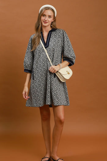 Umgee Mix Media Jacquard Dress in Black