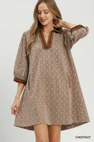Umgee Mix Media Jacquard Dress in Chestnut