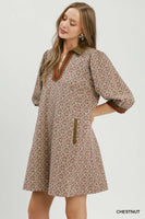 Umgee Mix Media Jacquard Dress in Chestnut