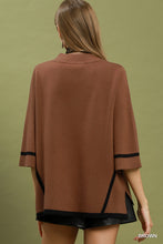 Load image into Gallery viewer, Umgee Mock Neck Contrast Trim Short Sleeve Knit Sweater Top in Brown
