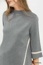 Load image into Gallery viewer, Umgee Mock Neck Contrast Trim Short Sleeve Knit Sweater Top in Charcoal
