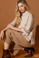Umgee Mock Neck Contrast Trim Short Sleeve Knit Sweater Top in Cream