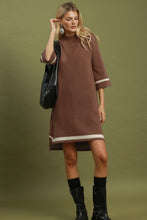 Load image into Gallery viewer, Umgee Mock Neck Contrast Trim Sweater Dress in Brown
