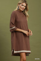 Umgee Mock Neck Contrast Trim Sweater Dress in Brown