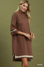 Load image into Gallery viewer, Umgee Mock Neck Contrast Trim Sweater Dress in Brown
