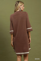 Umgee Mock Neck Contrast Trim Sweater Dress in Brown