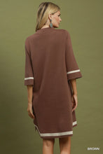 Load image into Gallery viewer, Umgee Mock Neck Contrast Trim Sweater Dress in Brown
