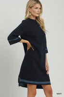 Umgee Mock Neck Contrast Trim Sweater Dress in Navy
