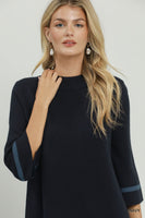 Umgee Mock Neck Contrast Trim Sweater Dress in Navy