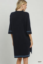 Load image into Gallery viewer, Umgee Mock Neck Contrast Trim Sweater Dress in Navy
