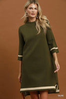 Umgee Mock Neck Contrast Trim Sweater Dress in Olive