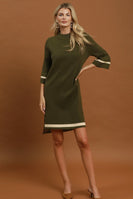 Umgee Mock Neck Contrast Trim Sweater Dress in Olive