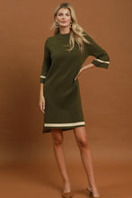 Load image into Gallery viewer, Umgee Mock Neck Contrast Trim Sweater Dress in Olive
