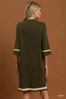 Umgee Mock Neck Contrast Trim Sweater Dress in Olive