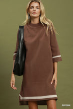 Load image into Gallery viewer, Umgee Mock Neck Contrast Trim Sweater Dress in Brown
