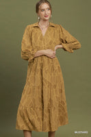 Umgee Textured Tiered Midi Dress in Mustard