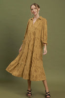 Umgee Textured Tiered Midi Dress in Mustard