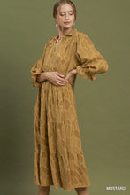 Load image into Gallery viewer, Umgee Textured Tiered Midi Dress in Mustard
