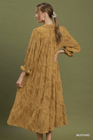 Umgee Textured Tiered Midi Dress in Mustard