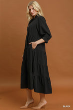 Load image into Gallery viewer, Umgee Seersucker Tiered Maxi Dress with Ruffle Collar in Black
