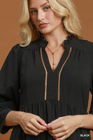 Umgee Seersucker Tiered Maxi Dress with Ruffle Collar in Black