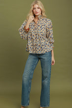 Load image into Gallery viewer, Umgee Mix Floral Print Mandarin Collar Blouse in Brown Mix

