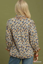 Load image into Gallery viewer, Umgee Mix Floral Print Mandarin Collar Blouse in Brown Mix
