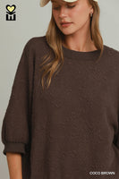 Umgee Textured Jacquard 3/4 Sleeve Pullover Top In Coco Brown