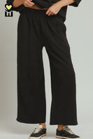 Umgee Textured Jacquard Straight Pants  in Black