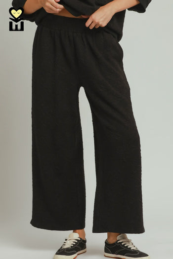Umgee Textured Jacquard Straight Pants  in Black
