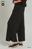 Umgee Textured Jacquard Straight Pants  in Black