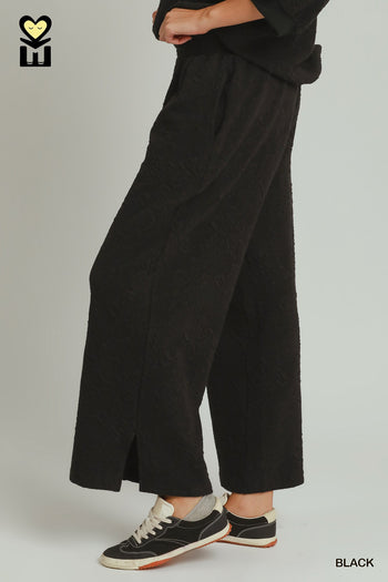 Umgee Textured Jacquard Straight Pants  in Black
