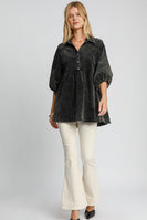 Umgee Stone Washed Corduroy Tunic Top in Ash