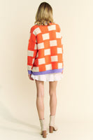 Davi & Dani Mixed Textured Open Front Cardigan in Orange