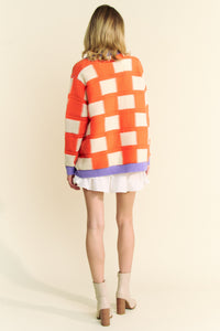 Davi & Dani Mixed Textured Open Front Cardigan in Orange